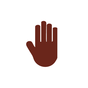 A simple, solid brown hand icon with fingers extended and thumb outstretched, displayed on a light gray background.